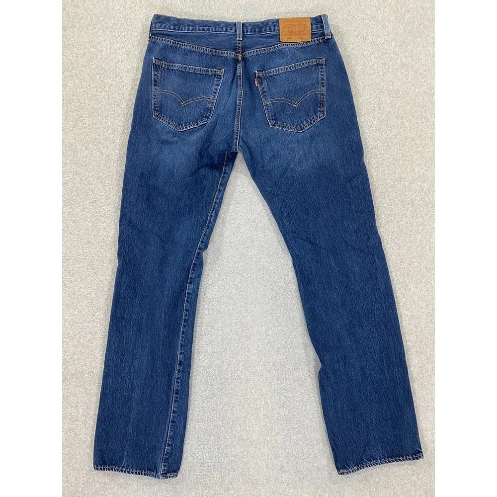 Levis 501 Jeans Mens 36x36 (34x33.5)‎ Blue Denim Straight Button Premium Big E